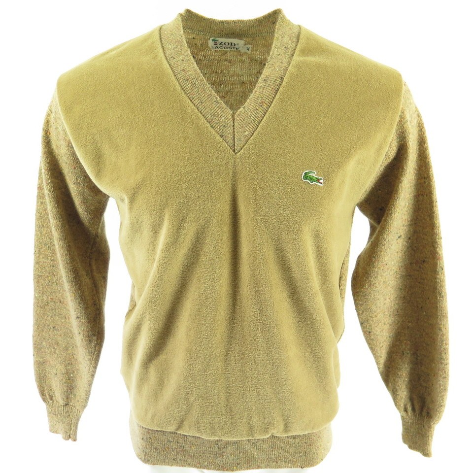 Vintage 70s Lacoste Sweater Mens XL Izod Brown Green Alligator Velour