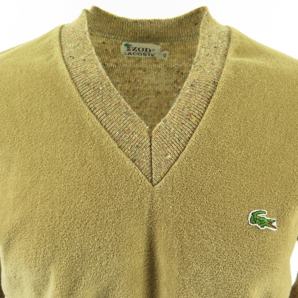 Vintage 70s Lacoste Sweater Mens XL Izod Brown Green Alligator Velour ...