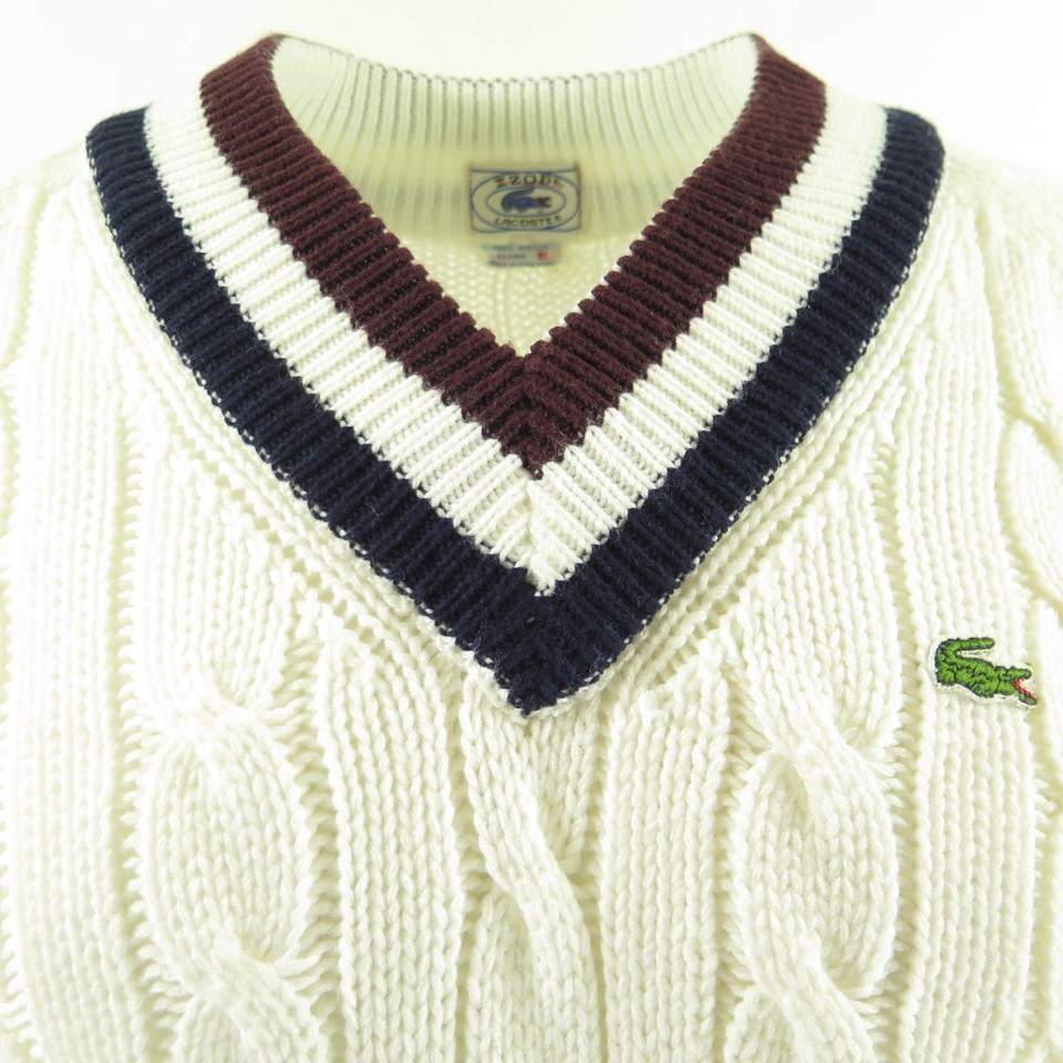 Vintage 80s Lacoste Tennis Sweater Men XL Deadstock Cable Knit Stripes  Alligator | The Clothing Vault