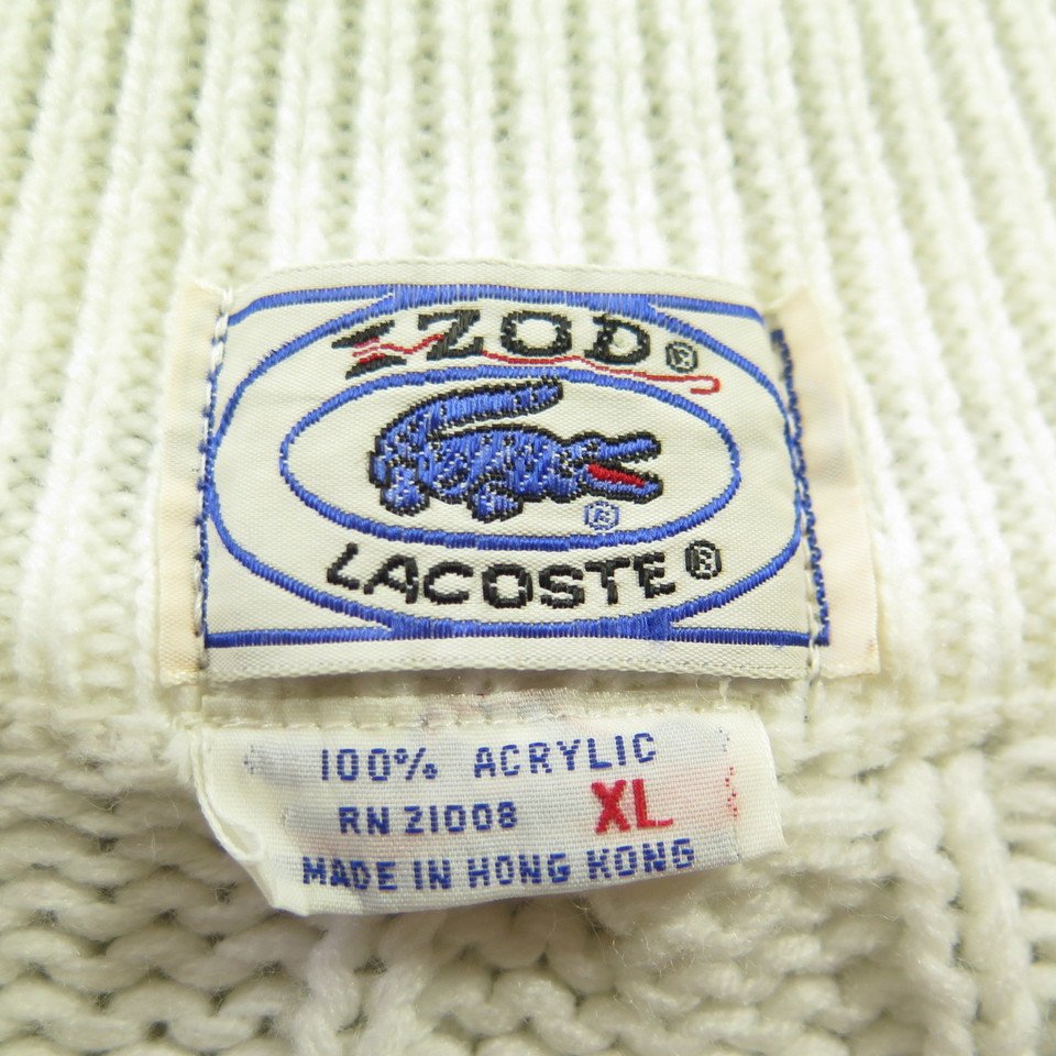 Vintage 80s Lacoste Tennis Sweater Men XL Deadstock Cable Knit