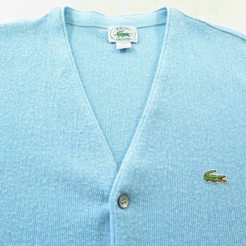 Vintage 80s Izod Lacoste Cardigan Sweater Mens L Alligator Soft Blue ...