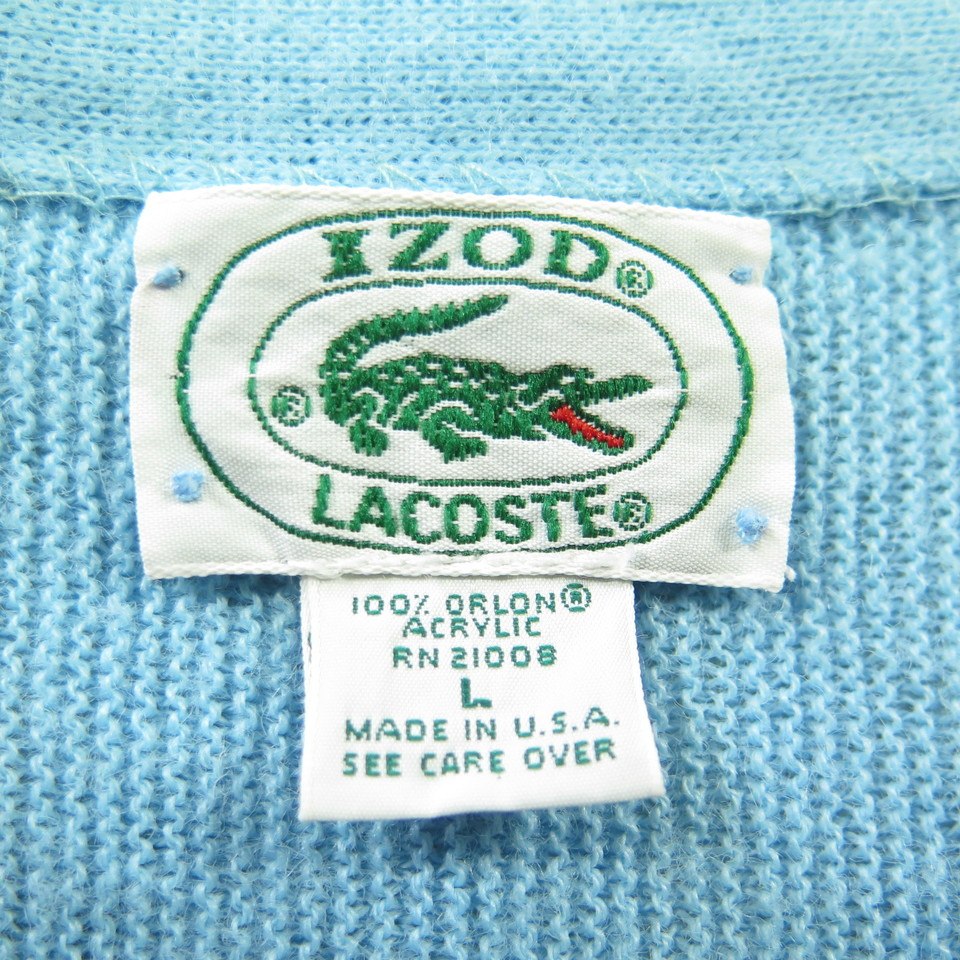 Vintage 80s Izod Lacoste Cardigan Sweater Mens L Alligator Soft Blue ...