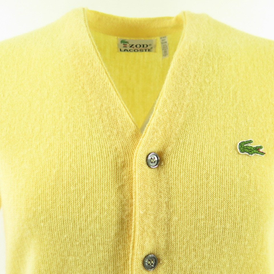 Vintage 80s Lacoste Cardigan Sweater Mens M Izod Alligator USA Yellow | The  Clothing Vault