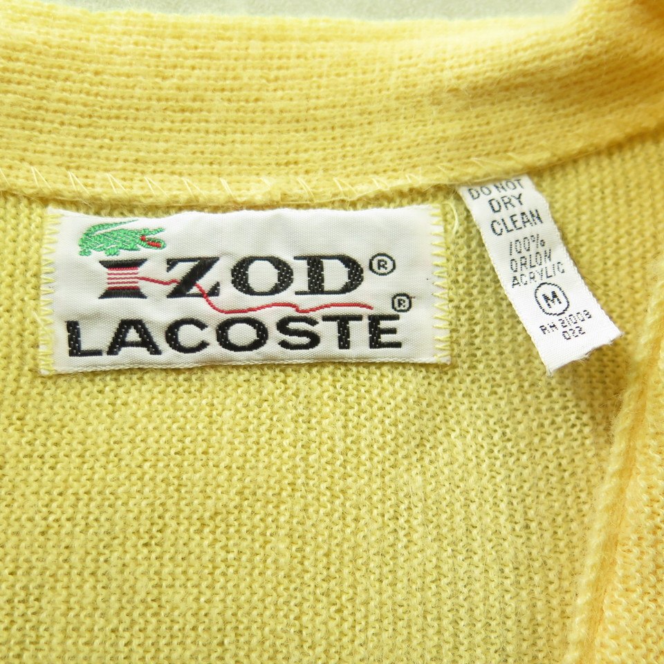 Vintage 80s Lacoste Cardigan Sweater Mens M Izod Alligator USA Yellow