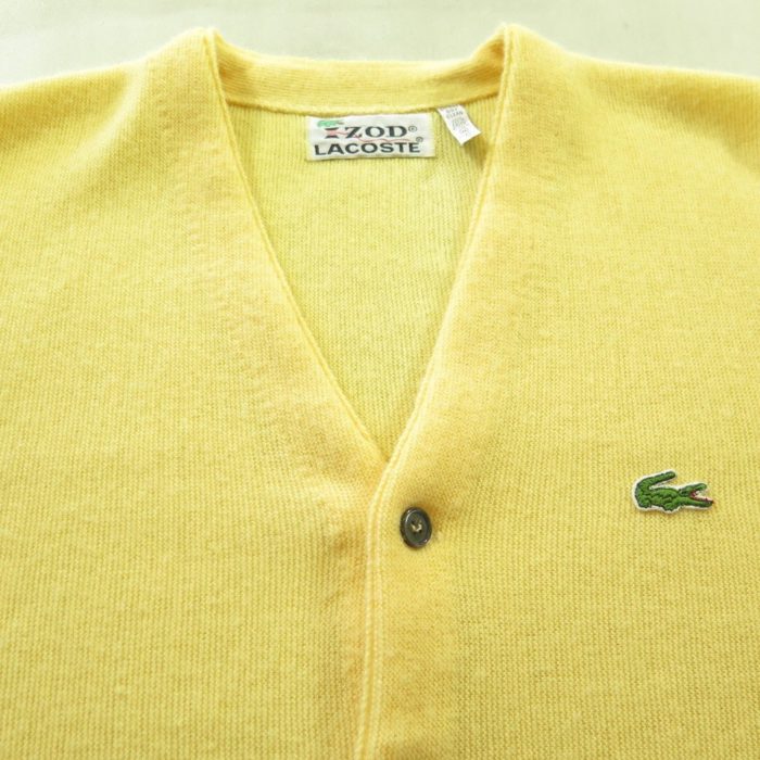 Vintage 80s Lacoste Cardigan Sweater Mens M Izod Alligator USA Yellow ...