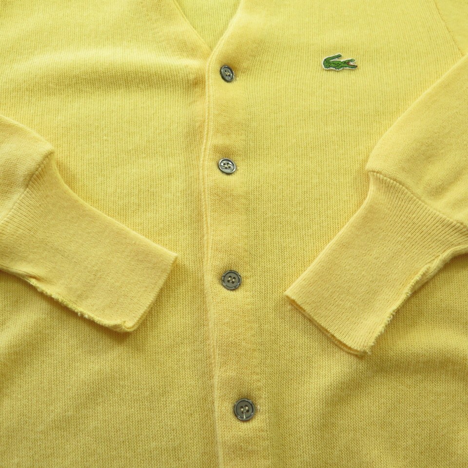 Vintage 80s Lacoste Cardigan Sweater Mens M Izod Alligator USA Yellow