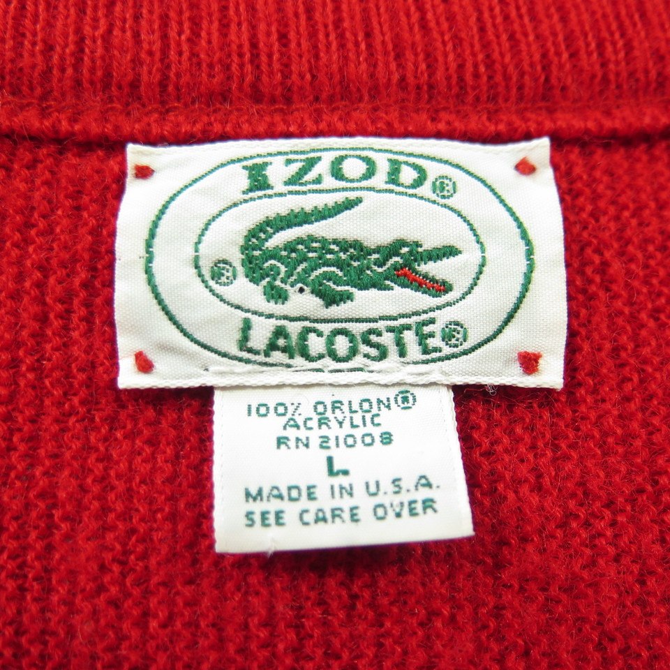 Vintage 80s Izod Lacoste Sweater Large Red USA Made Green