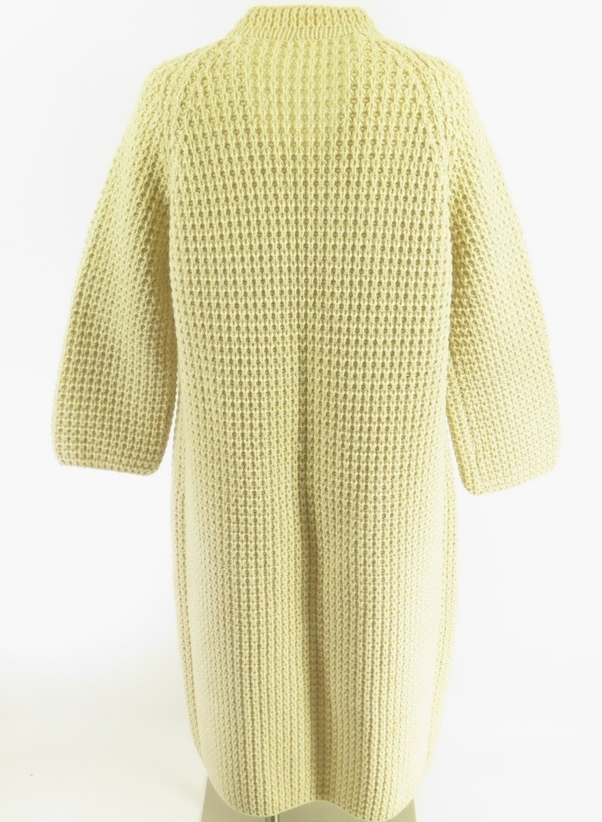 Vintage Hand Knit Long Coat Sweater Womens XL Irish Wool