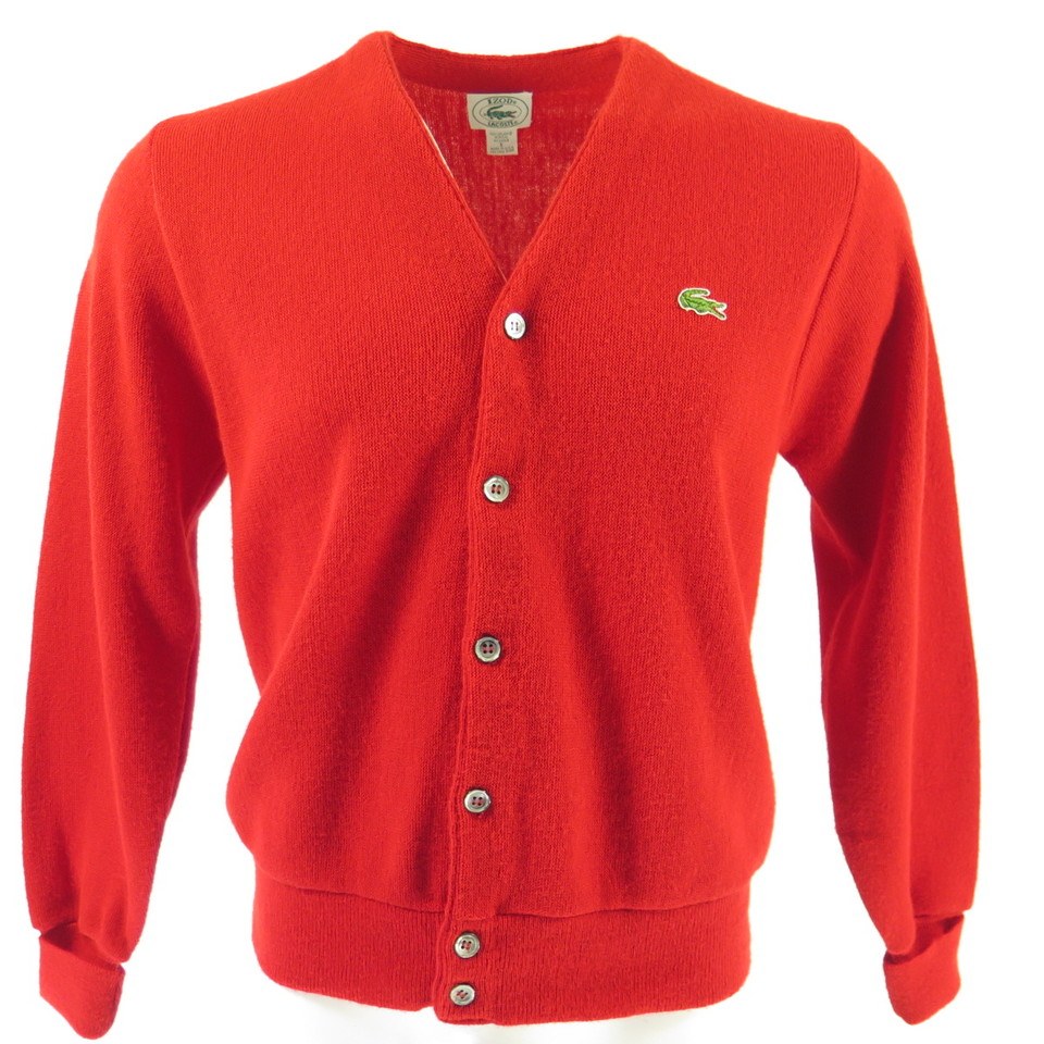 Vintage 80s Lacoste Cardigan Sweater Mens L Red Izod USA Green ...