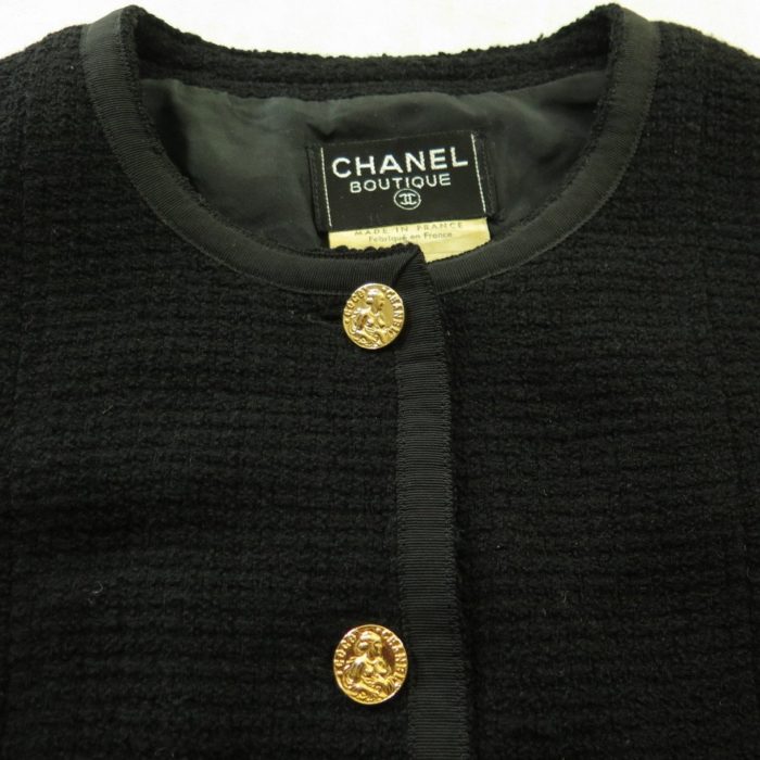 Vintage 90s Coco Chanel Boutique Black Dress Womens 4 Wool Made in France