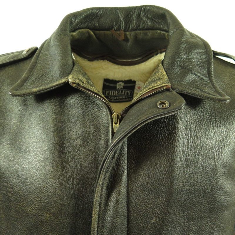 Vintage 80s Fidelity Leather Jacket 44 or Large W fleece Liner Talon ...