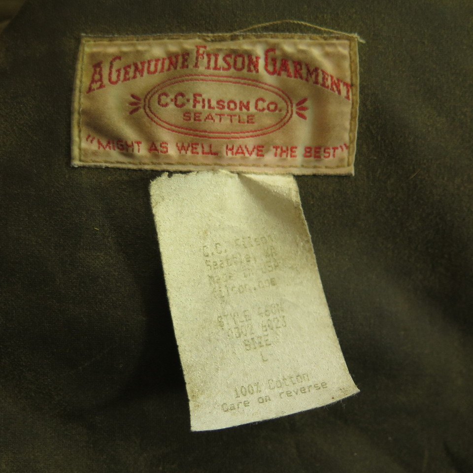 CC Filson Tin Cloth Field Coat Jacket Large Green USA Made Water ...