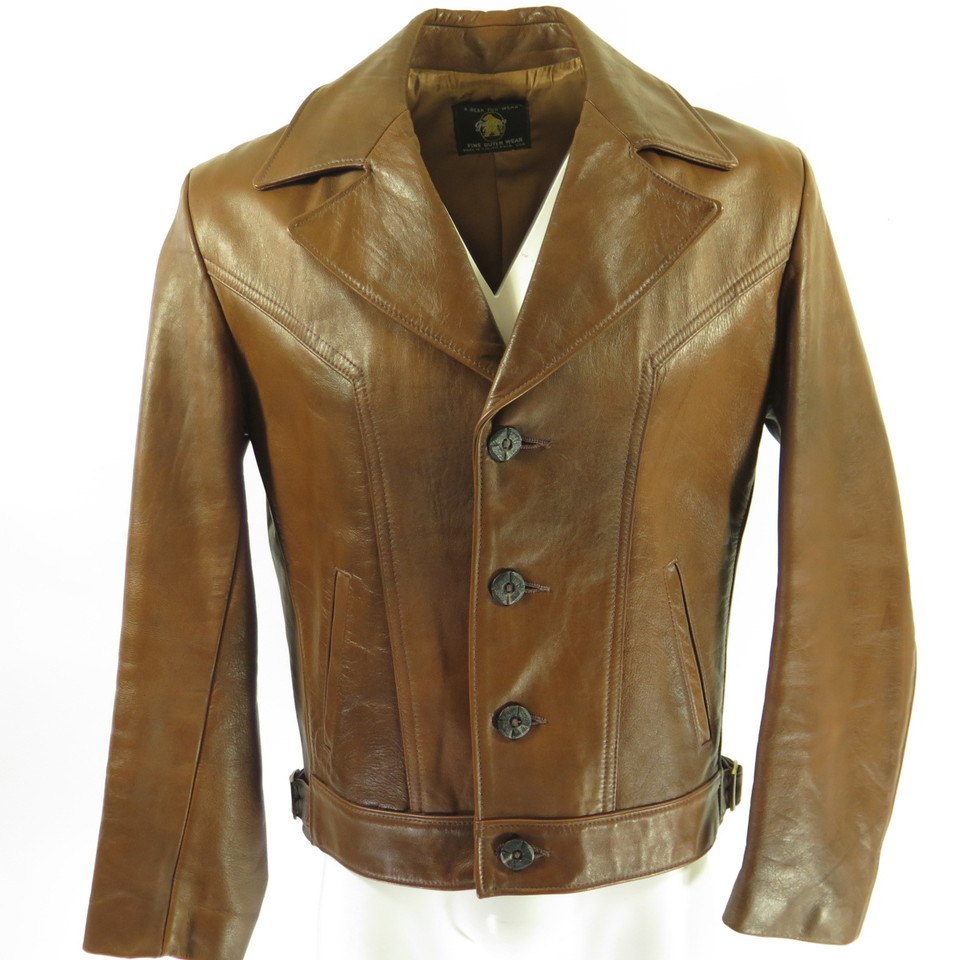 Vintage 60s Golden Bear Leather Jacket Mens M Brown California Wide ...