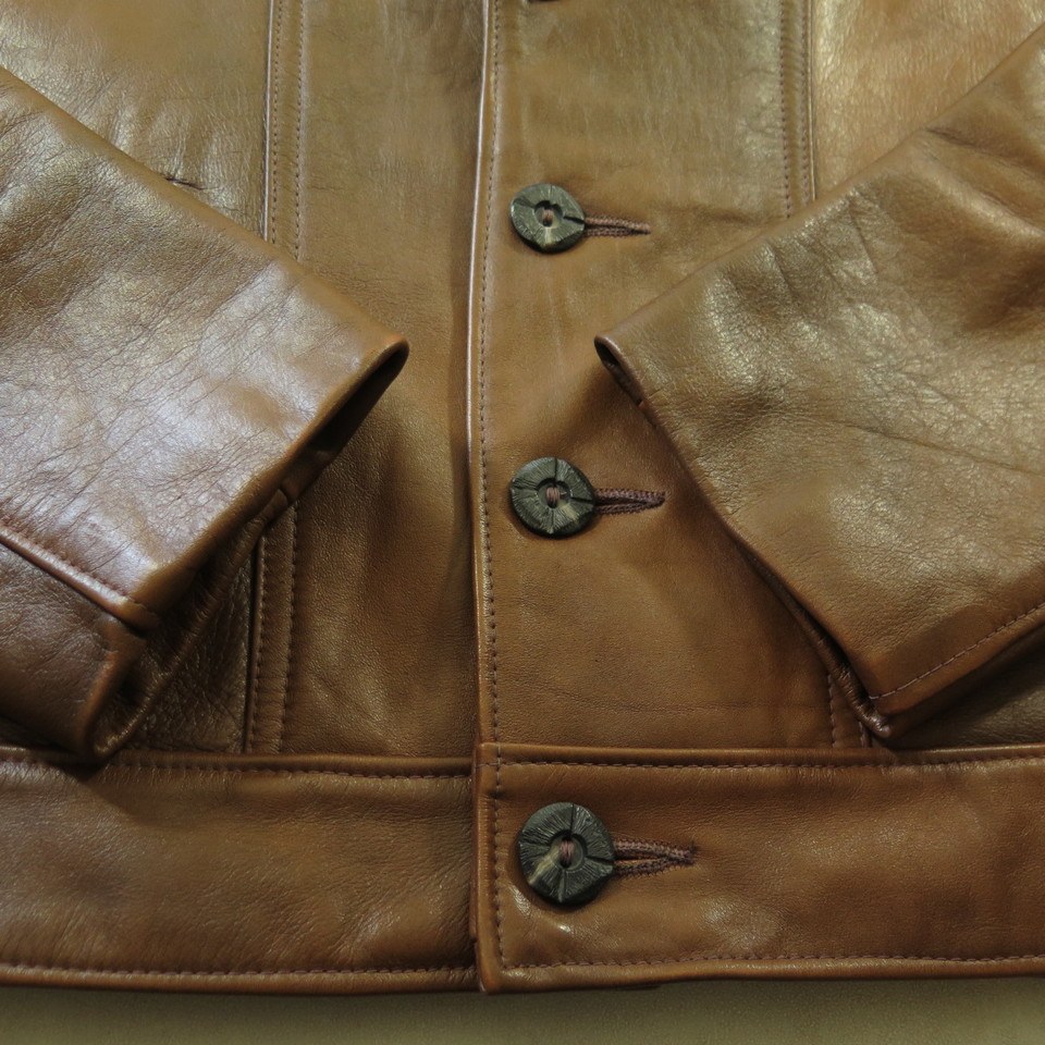 Vintage 60s Golden Bear Leather Jacket Mens M Brown California Wide Collar  | The Clothing Vault