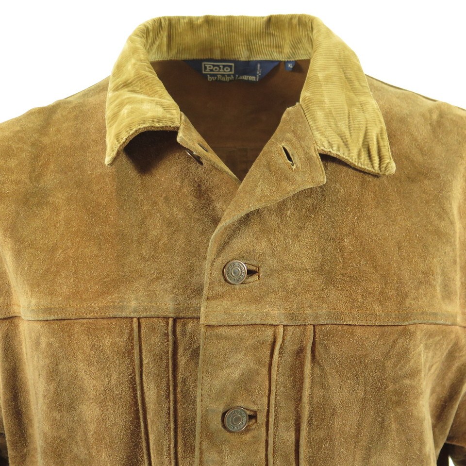 Vintage 90s Polo Ralph Lauren Mens Jacket XL Suede Brown Retro 