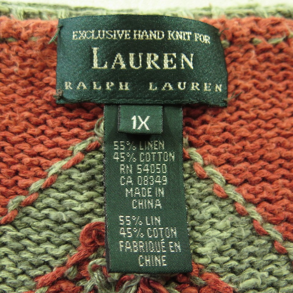 Ralph Lauren Southwestern Sweater Cardigan Womens 1X Linen LRL Hand ...