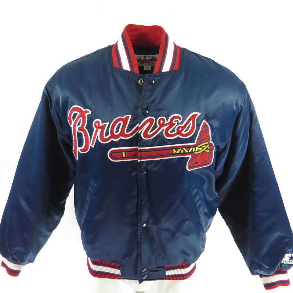 Atlanta Braves Starter Jacket oversize M or XL fit Puffy Satin Blue MLB ...