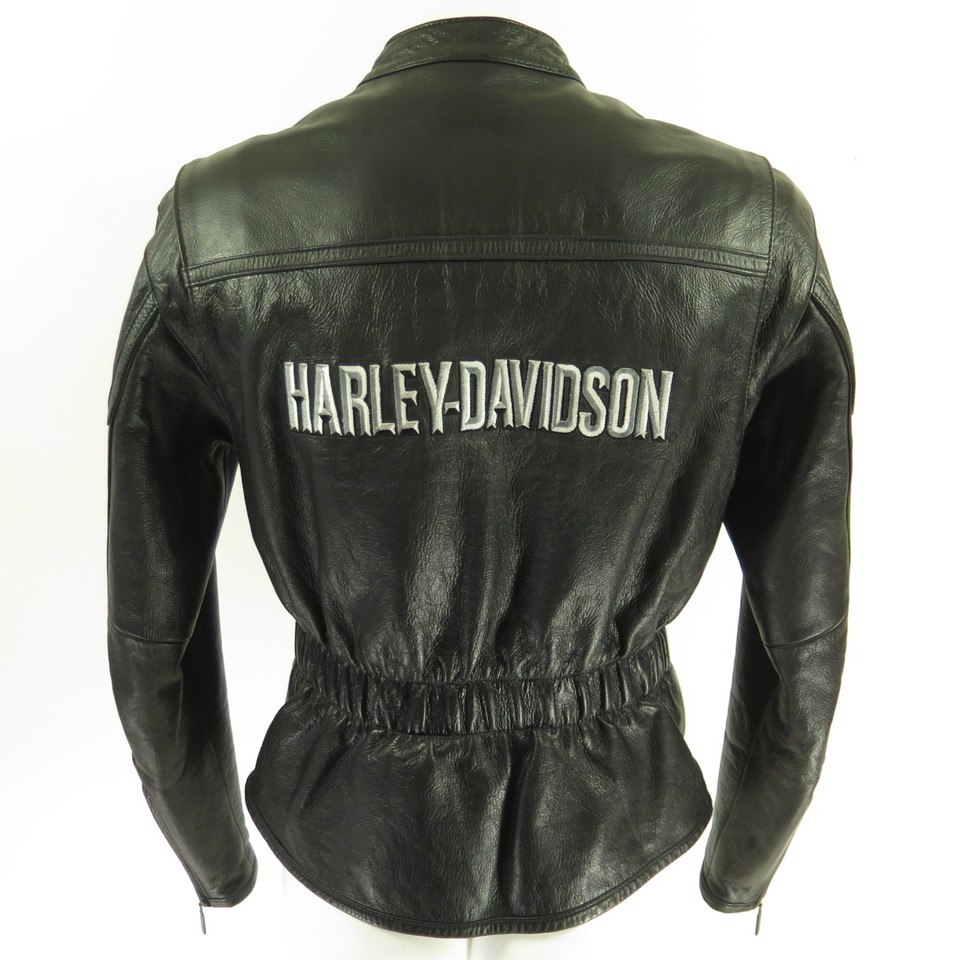 Harley Davidson Black Leather Jacket Womens M Motorcycle Biker Embroidered
