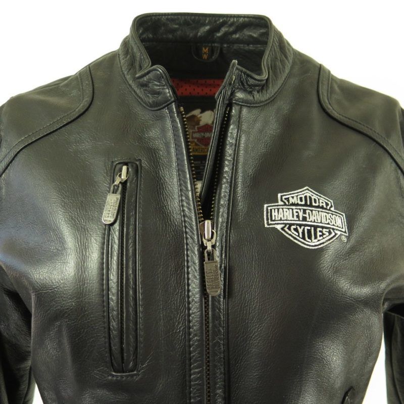 Harley Davidson Black Leather Jacket Womens M Motorcycle Biker ...