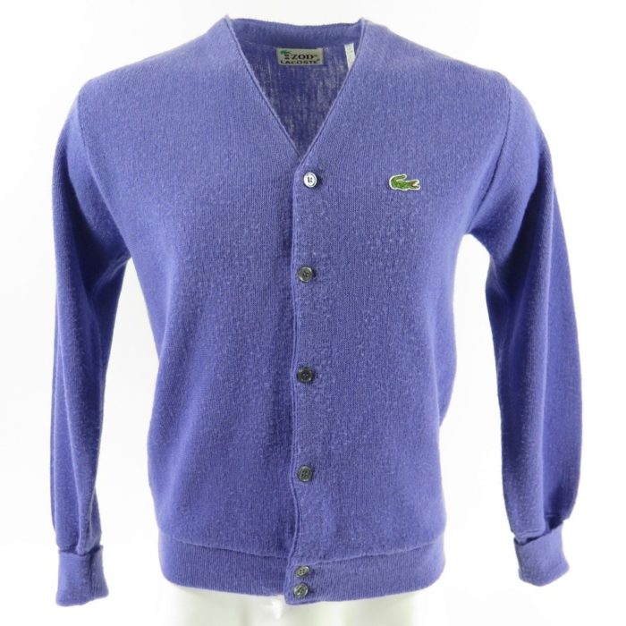 Vintage 80s Lacoste Cardigan Sweater Mens M Purple Izod Green 