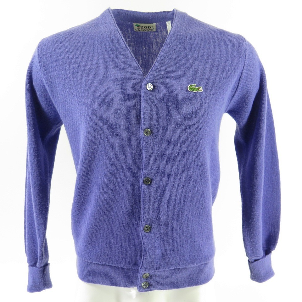 Vintage 80s Lacoste Cardigan Sweater Mens M Purple Izod Green Alligator