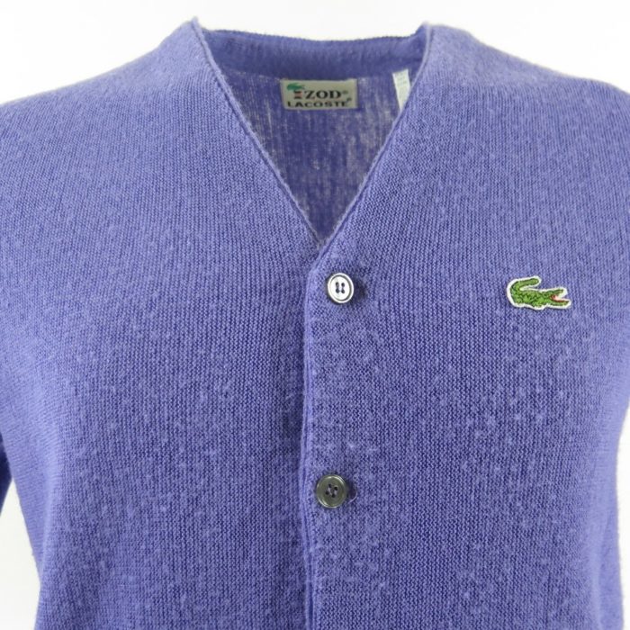 Vintage 80s Lacoste Cardigan Sweater Mens M Purple Izod Green 