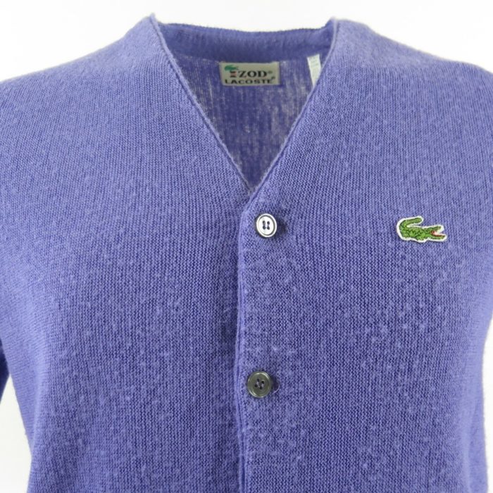 Vintage 80s Lacoste Cardigan Sweater Mens M Purple Izod Green