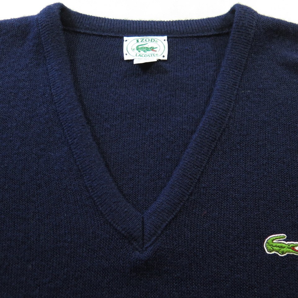 Vintage 70s Izod Lacoste V-neck Sweater Mens L Blue Green Alligator ...