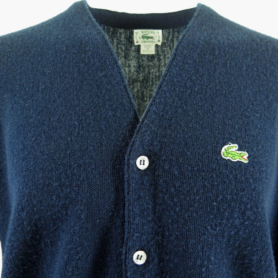 Vintage 70s Izod Lacoste Cardigan Sweater Mens XL Blue Green Alligator ...
