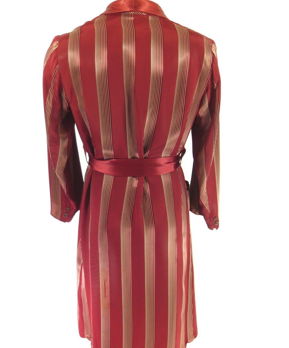 Vintage 30s Shiny Burgundy Stripe Long Robe Mens L Belted Fringe Red ...