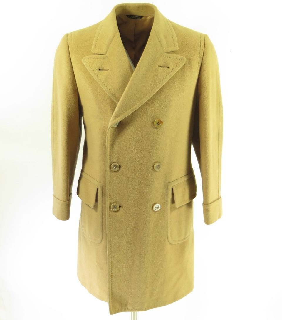 Vintage 60s Mongolian Camelhair Overcoat Coat Mens 36 Double Breasted ...