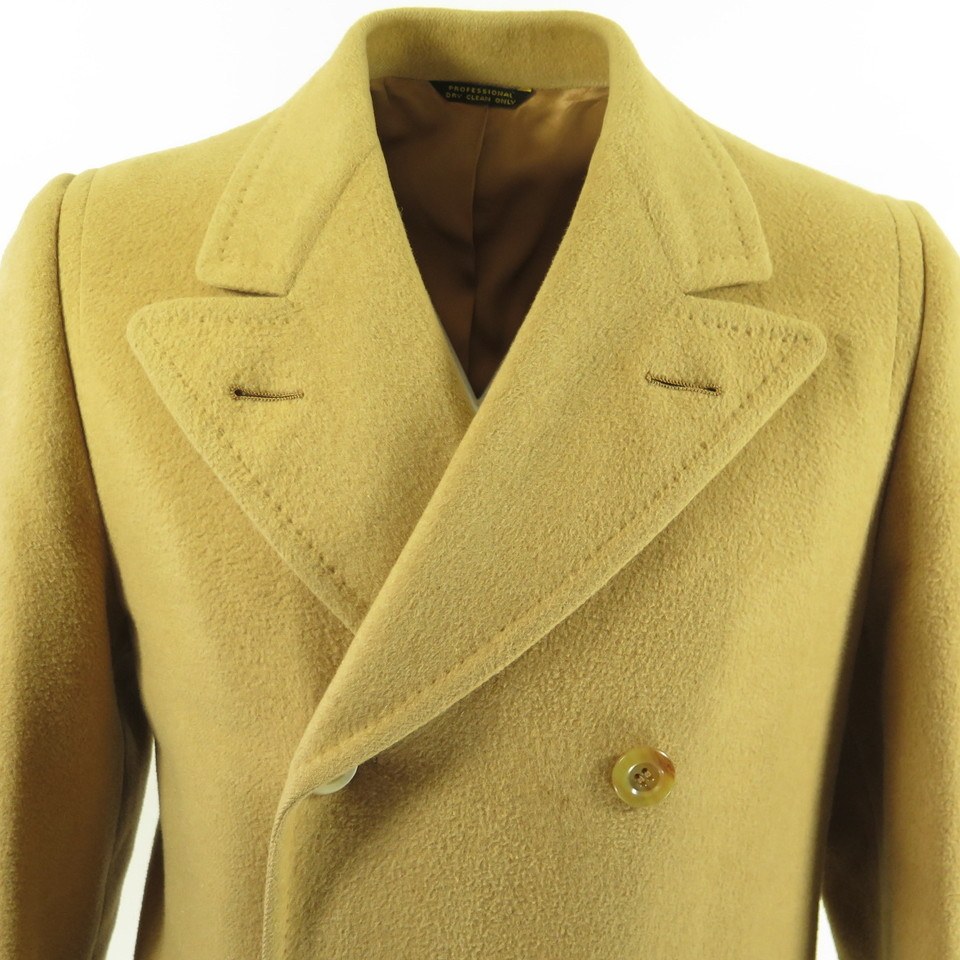 Vintage 60s Mongolian Camelhair Overcoat Coat Mens 36 Double Breasted Usa Made The Clothing Vault