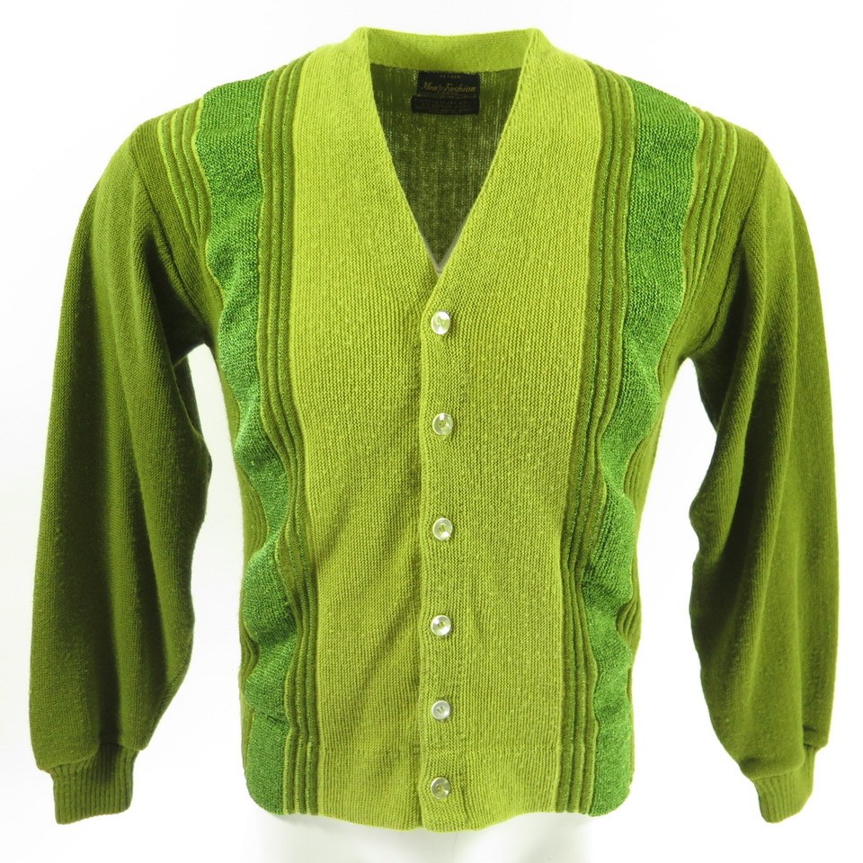Vintage 50s Rockabilly Vertical Stripe Cardigan Sweater Mens L
