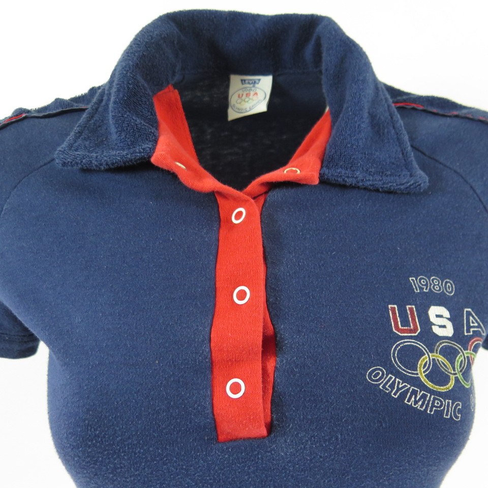 Vintage 80s US Olympic Games Levis Polo Shirt Womens Small