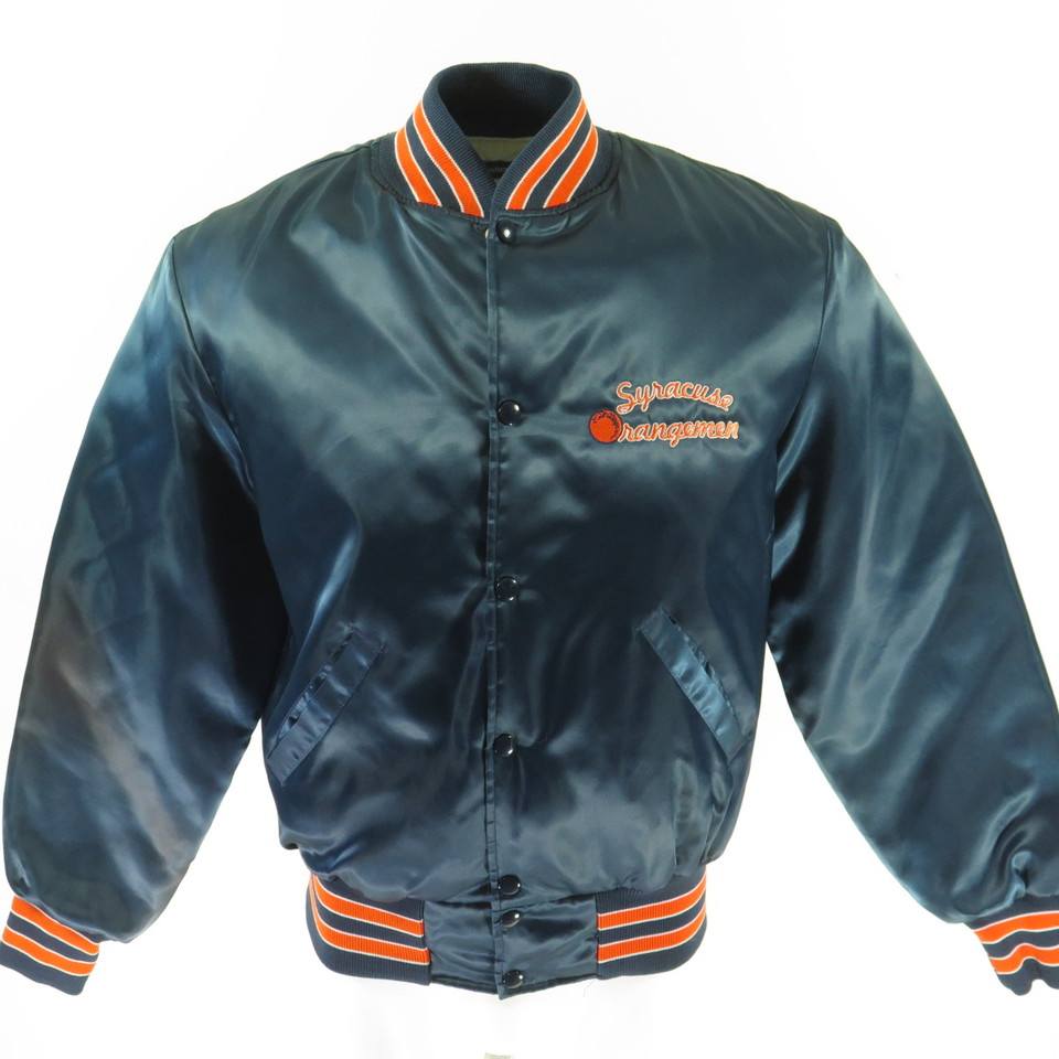 Vintage 80s Syracuse Orangemen Jacket Mens M Shiny Satin Blue NCAA ...
