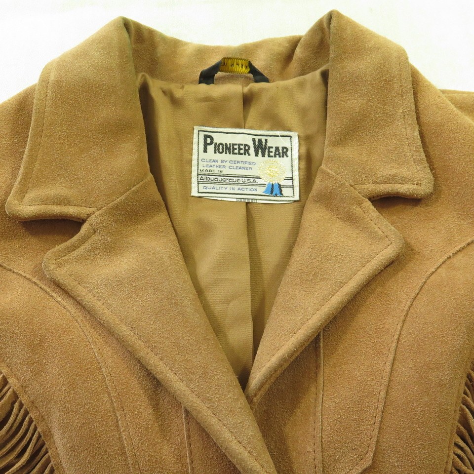 Vintage 80s Western Pioneer Wear Suede Leather Jacket Womens XL Brown  Fringes | The Clothing Vault