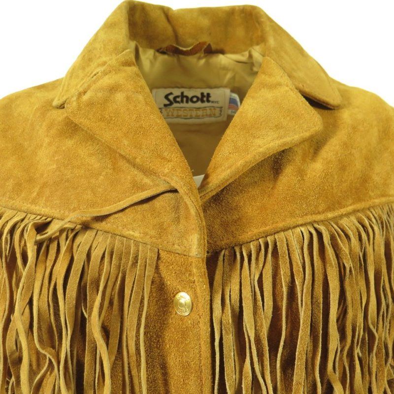 Vintage 70s Schott Suede Fringe Jacket Womens 14 Western Leather Tan ...