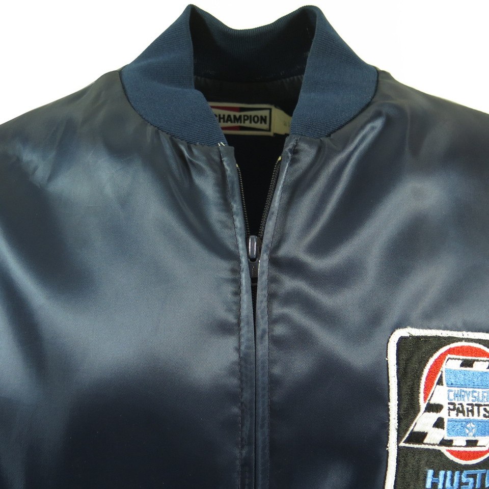 Vintage 80s Champion Racing Jacket Mens XL Satin Blue Chrysler