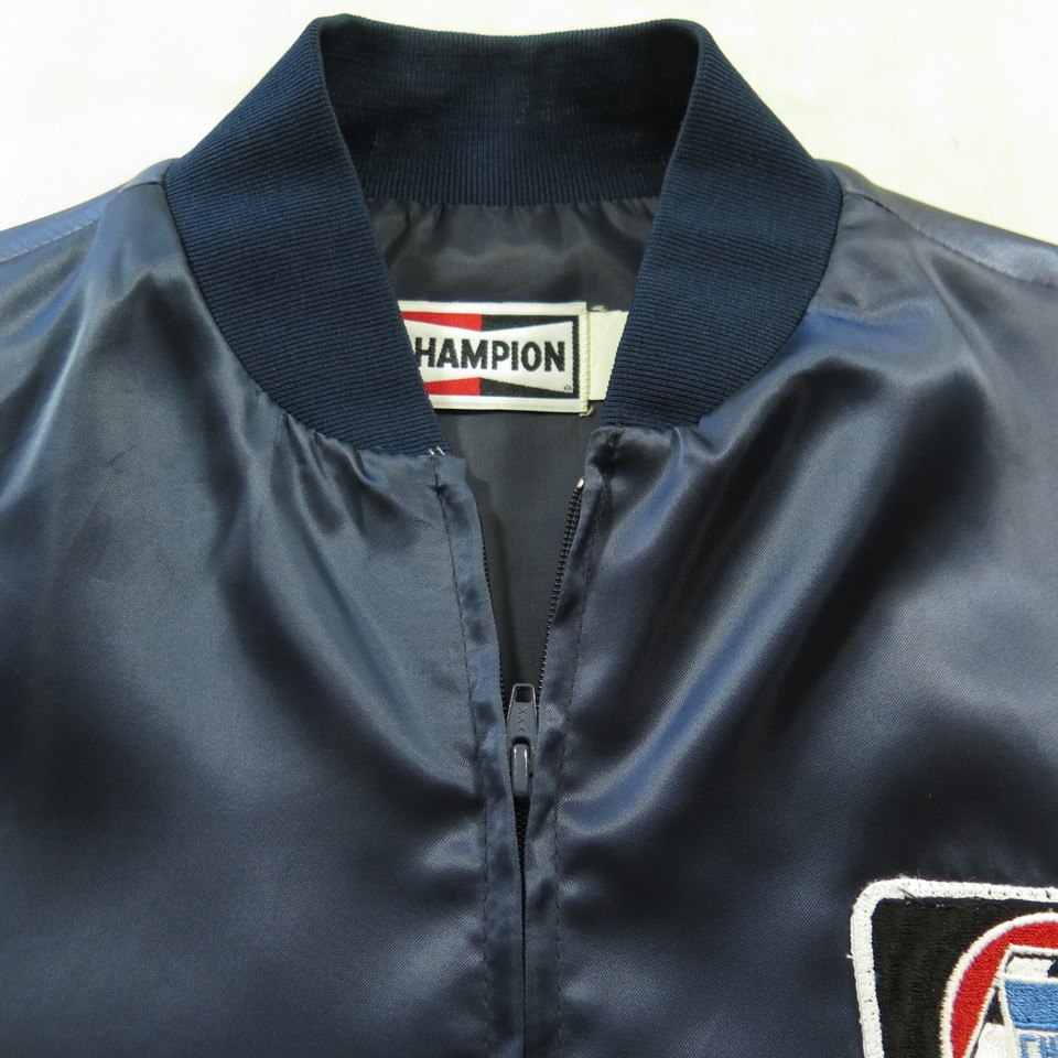 Vintage 80s Champion Racing Jacket Mens XL Satin Blue Chrysler Del Ray ...