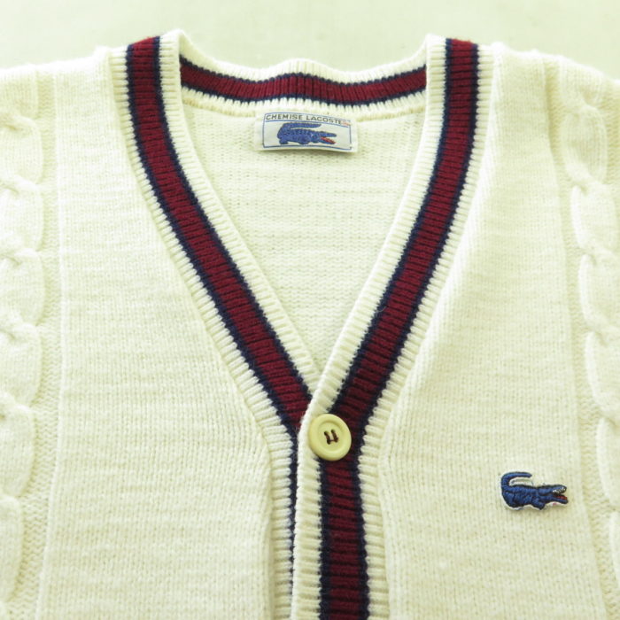 Vintage 80s Lacoste Cardigan Sweater Mens L Blue Alligator Cable 