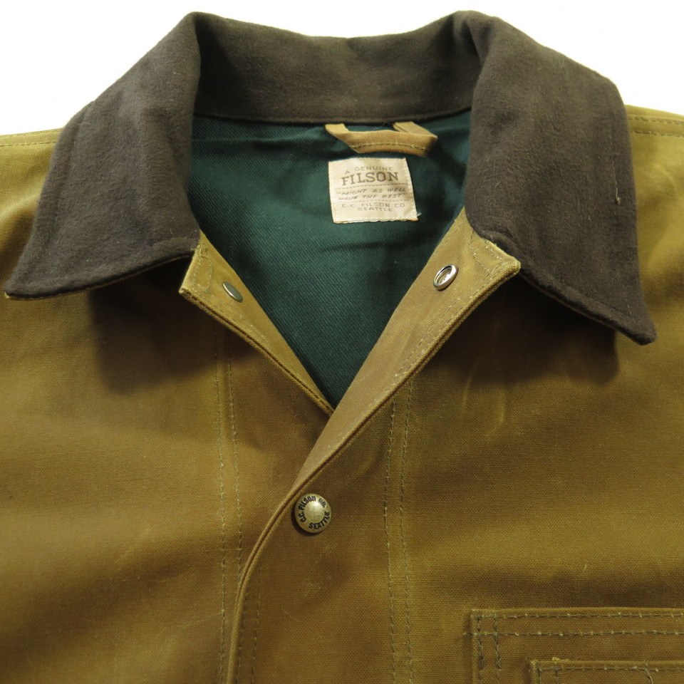 Vintage 80s CC Filson Tin Cloth Jacket Mens L Khaki D Pockets Green ...