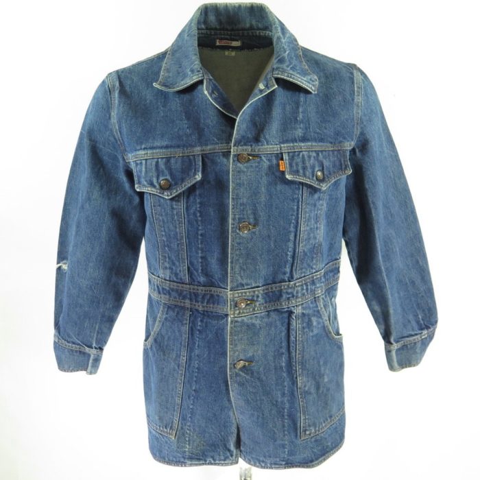 Vintage 70s Levis Long Denim Jacket Men L Orange Tab Work Hippie Blue ...
