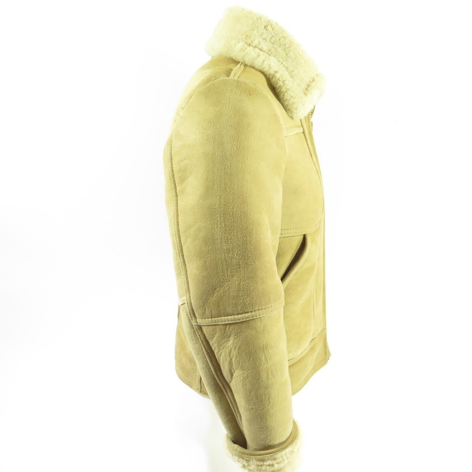 Vintage 80s Sheepskin Shearling Jacket 38 Or Medium Wide Collar The