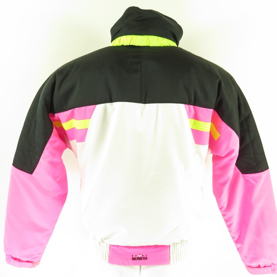 Vintage 80s Obermeyer Ski Jacket Mens M Puffy Retro Neon Yellow Pink ...