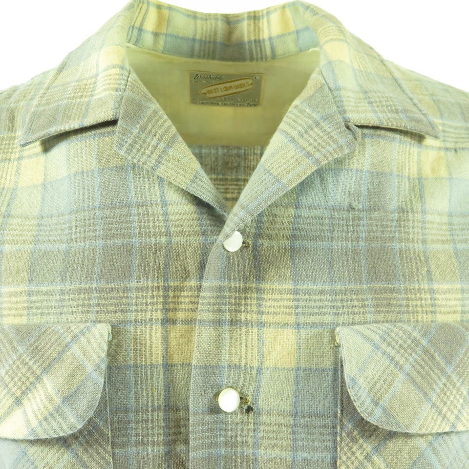 Vintage 50s Shadow Plaid Wool Shirt Large Lumberjack | The