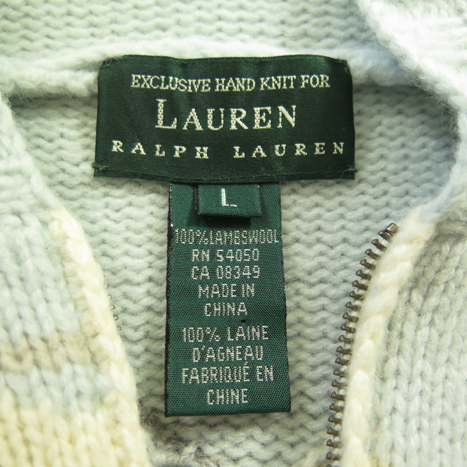 Lauren Ralph Lauren Dog Sled Sweater Jacket Womens L Lambs Wool Hooded ...