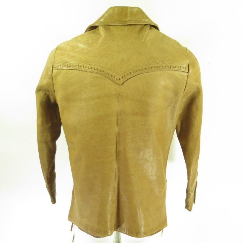 Vintage 60s Western Leather Jacket Mens S Hand Stitched Laced ...