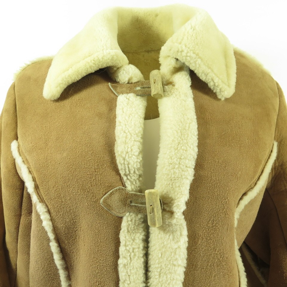 Vintage Sheepskin Shearling Coat Womens Large Horn Toggle Leather Fur ...