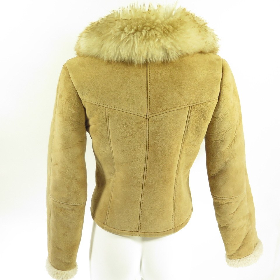 Vintage Sheepskin Shearling Jacket Womens S Real Horn Toggle Button ...