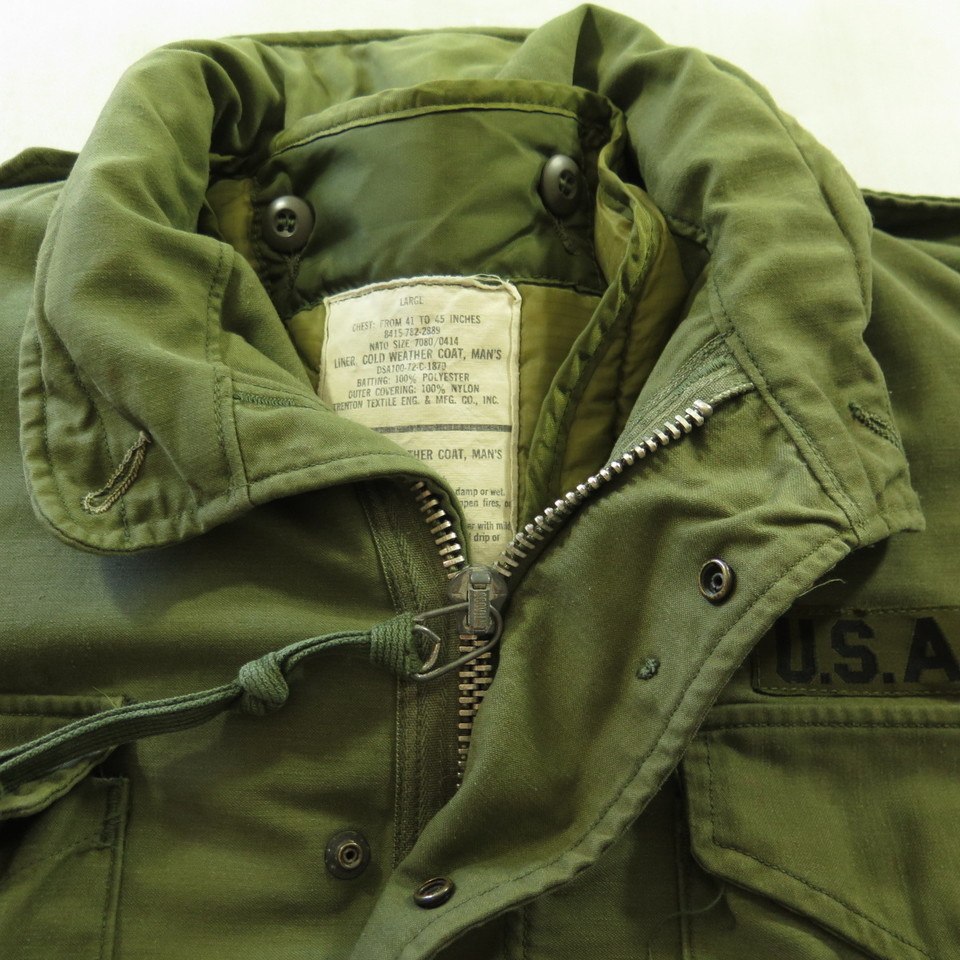 Vintage 70s M-65 Field Jacket L Military OG-107 w Liner Vietnam US